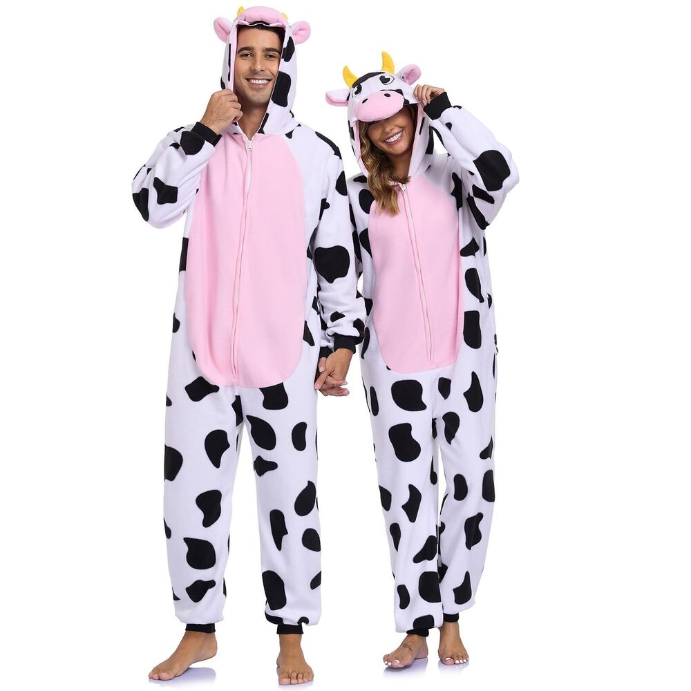 9081 Unisex Adult Onesie Cow Fleece Halloween Costume Animal Pajamas One